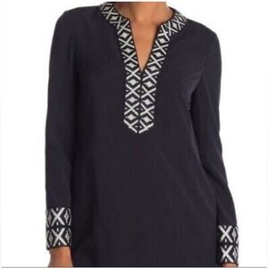 Tory Burch Navy Lightweight Tunic with White Tribal Accents